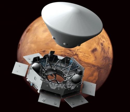 Das Carrier genannte Trägermodul von OHB sorgt bei der zweiten Mission des ExoMars-Programms für den sicheren Transport des Landers (Descent and Landing Module) und des Rovers zum Mars. © OHB System AG